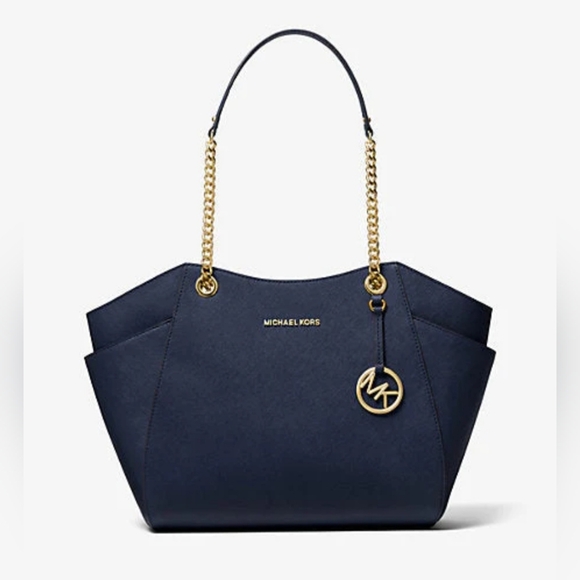 Michael Kors Jet Set Large Saffiano Leather Shoulder Bag‎ Navy Blue - Picture 1 of 11